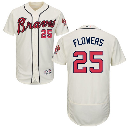 Men's Majestic Atlanta Braves #25 Tyler Flowers Cream Flexbase Authentic Collection MLB Jersey