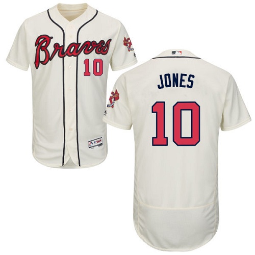 Men's Majestic Atlanta Braves #10 Chipper Jones Cream Flexbase Authentic Collection MLB Jersey
