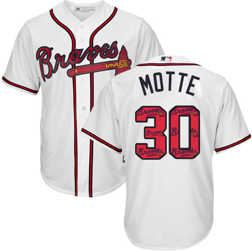 Men's Majestic Atlanta Braves #30 Jason Motte Authentic White Team Logo Fashion Cool Base MLB Jersey