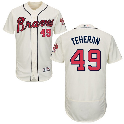 Men's Majestic Atlanta Braves #49 Julio Teheran Cream Flexbase Authentic Collection MLB Jersey