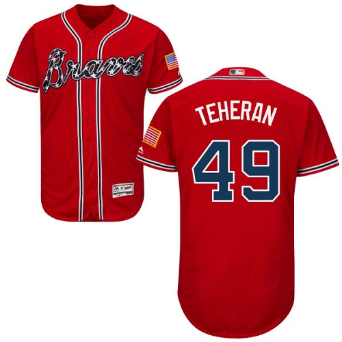 Men's Majestic Atlanta Braves #49 Julio Teheran Red Flexbase Authentic Collection MLB Jersey