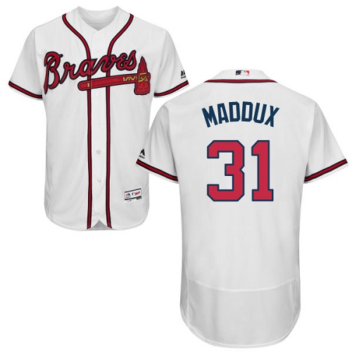 Men's Majestic Atlanta Braves #31 Greg Maddux White Flexbase Authentic Collection MLB Jersey