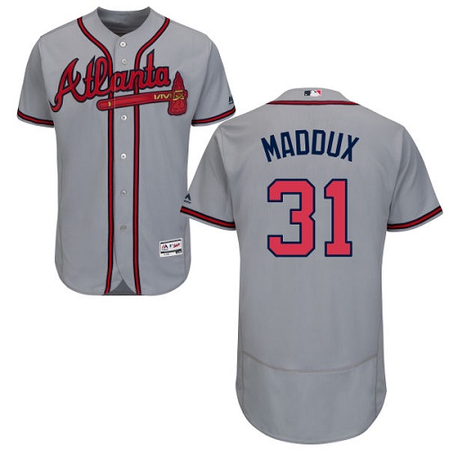 Men's Majestic Atlanta Braves #31 Greg Maddux Grey Flexbase Authentic Collection MLB Jersey