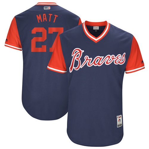 Men's Majestic Atlanta Braves #27 Matt Kemp "Matt" Authentic Navy 2017 Players Weekend MLB Jersey