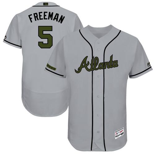Men's Majestic Atlanta Braves #5 Freddie Freeman Grey Flexbase Authentic Collection Memorial Day MLB Jersey