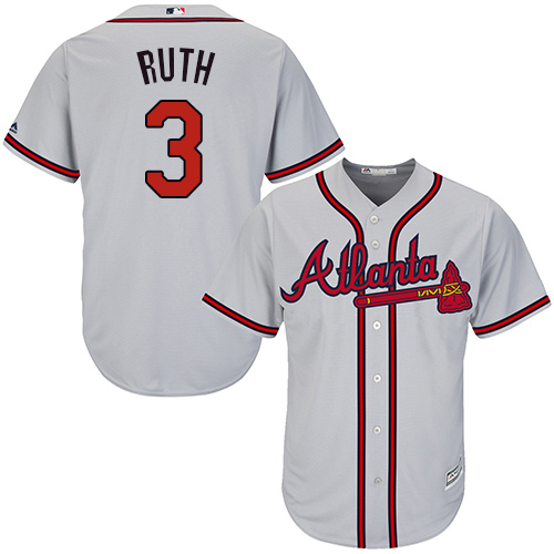 Youth Majestic Atlanta Braves #3 Babe Ruth Replica Grey Road Cool Base MLB Jersey
