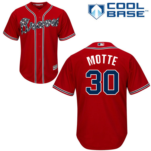 Youth Majestic Atlanta Braves #30 Jason Motte Replica Red Alternate Cool Base MLB Jersey