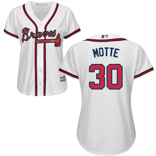 Women's Majestic Atlanta Braves #30 Jason Motte Replica White Home Cool Base MLB Jersey