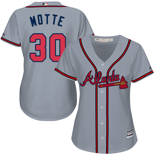 Women's Majestic Atlanta Braves #30 Jason Motte Authentic Grey Road Cool Base MLB Jersey