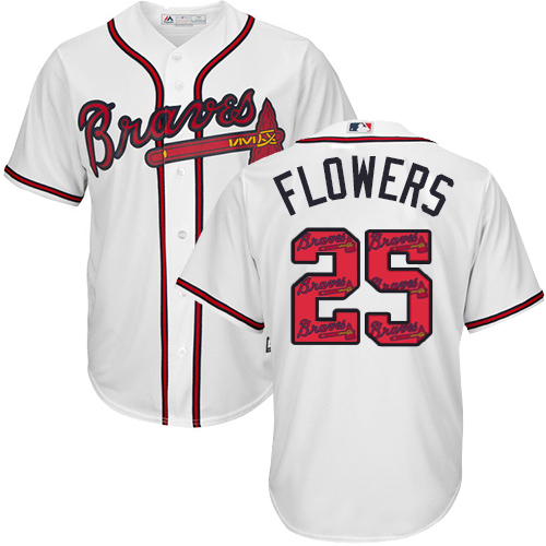 Men's Majestic Atlanta Braves #25 Tyler Flowers Authentic White Team Logo Fashion Cool Base MLB Jersey