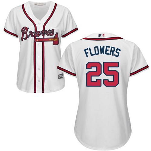 Women's Majestic Atlanta Braves #25 Tyler Flowers Authentic White Home Cool Base MLB Jersey
