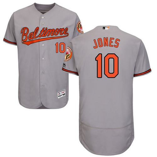 Men's Majestic Baltimore Orioles #10 Adam Jones Authentic Grey Road Cool Base MLB Jersey