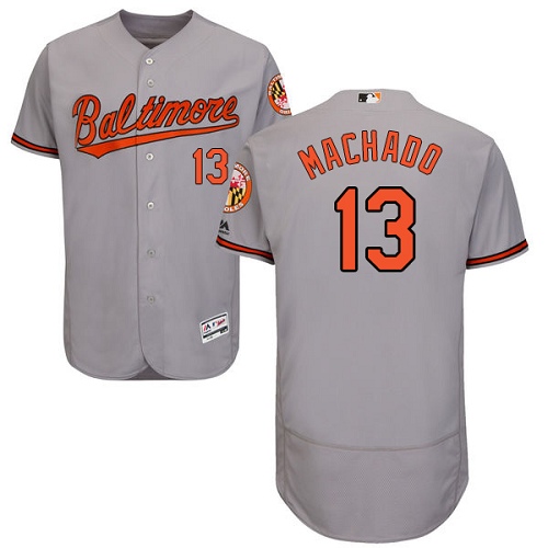 Men's Majestic Baltimore Orioles #13 Manny Machado Authentic Grey Road Cool Base MLB Jersey