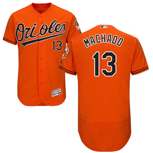 Men's Majestic Baltimore Orioles #13 Manny Machado Authentic Orange Alternate Cool Base MLB Jersey