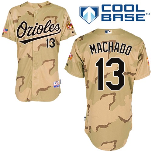 Men's Majestic Baltimore Orioles #13 Manny Machado Authentic Camo Commemorative Military Day Cool Base MLB Jersey