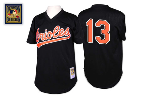 Men's Mitchell and Ness Baltimore Orioles #13 Manny Machado Replica Black Throwback MLB Jersey