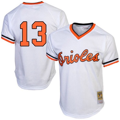Men's Mitchell and Ness Baltimore Orioles #13 Manny Machado Replica White Throwback MLB Jersey