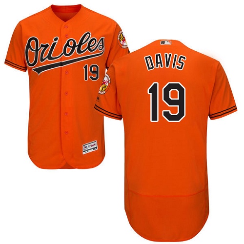 Men's Majestic Baltimore Orioles #19 Chris Davis Authentic Orange Alternate Cool Base MLB Jersey