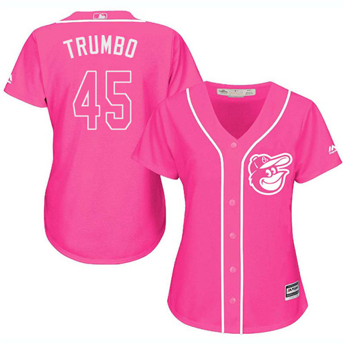 Women's Majestic Baltimore Orioles #45 Mark Trumbo Replica Pink Fashion Cool Base MLB Jersey