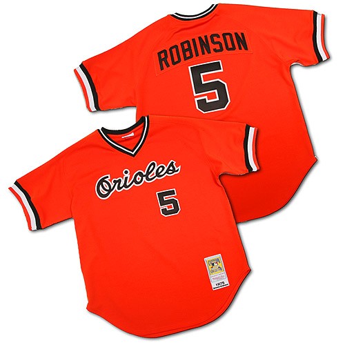 Men's Mitchell and Ness Baltimore Orioles #5 Brooks Robinson Replica Orange Throwback MLB Jersey