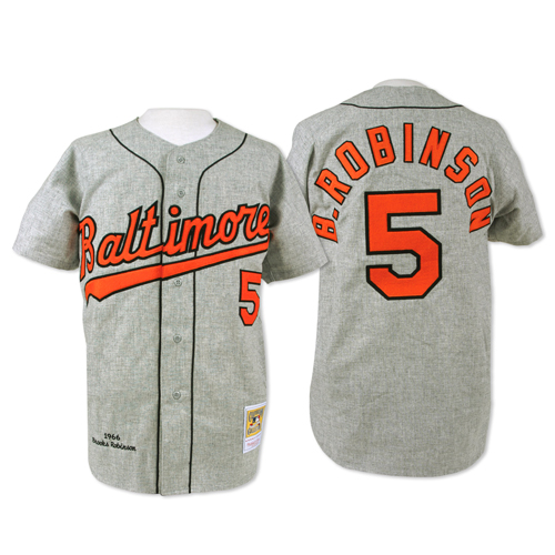 Men's Mitchell and Ness Baltimore Orioles #5 Brooks Robinson Authentic Grey Throwback MLB Jersey