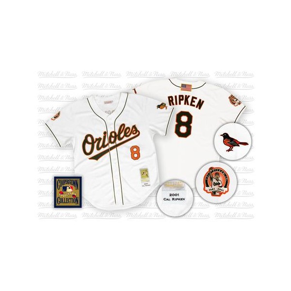 Men's Mitchell and Ness Baltimore Orioles #8 Cal Ripken Authentic White Throwback MLB Jersey