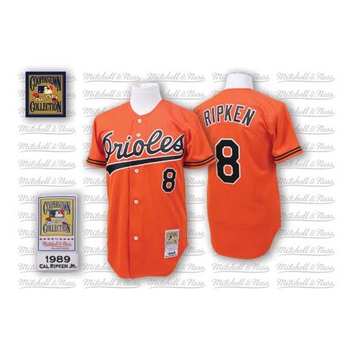 Men's Mitchell and Ness 1989 Baltimore Orioles #8 Cal Ripken Authentic Orange Throwback MLB Jersey