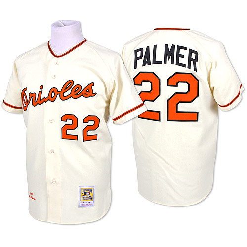 Men's Mitchell and Ness Baltimore Orioles #22 Jim Palmer Replica Cream Throwback MLB Jersey