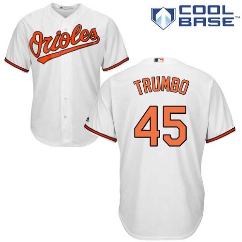 Men's Majestic Baltimore Orioles #45 Mark Trumbo Replica White Home Cool Base MLB Jersey