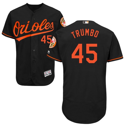 Men's Majestic Baltimore Orioles #45 Mark Trumbo Authentic Black Alternate Cool Base MLB Jersey