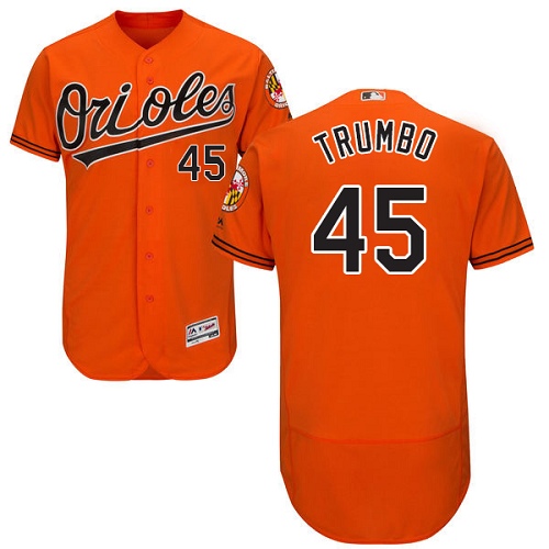 Men's Majestic Baltimore Orioles #45 Mark Trumbo Authentic Orange Alternate Cool Base MLB Jersey