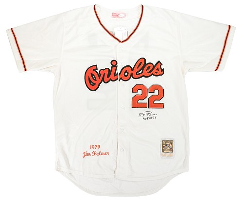 Men's Mitchell and Ness Baltimore Orioles #22 Jim Palmer Authentic Cream 1970 Throwback MLB Jersey