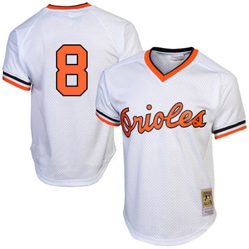 Men's Mitchell and Ness 1985 Baltimore Orioles #8 Cal Ripken Authentic White Throwback MLB Jersey