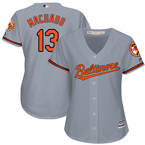 Women's Majestic Baltimore Orioles #13 Manny Machado Authentic Grey Road Cool Base MLB Jersey