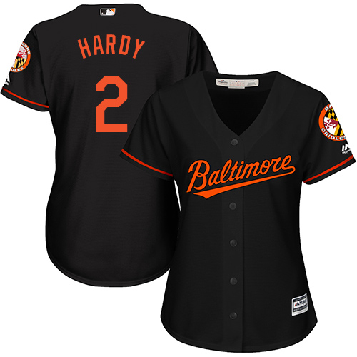 Women's Majestic Baltimore Orioles #2 J.J. Hardy Replica Black Alternate Cool Base MLB Jersey