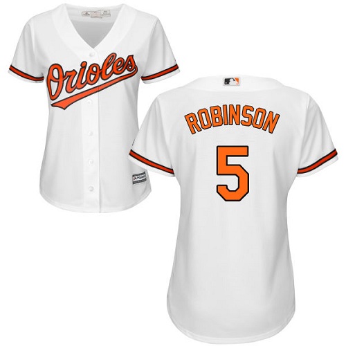 Women's Majestic Baltimore Orioles #5 Brooks Robinson Authentic White Home Cool Base MLB Jersey