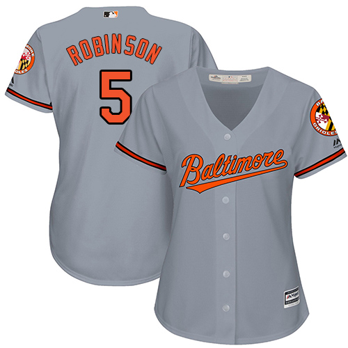 Women's Majestic Baltimore Orioles #5 Brooks Robinson Authentic Grey Road Cool Base MLB Jersey