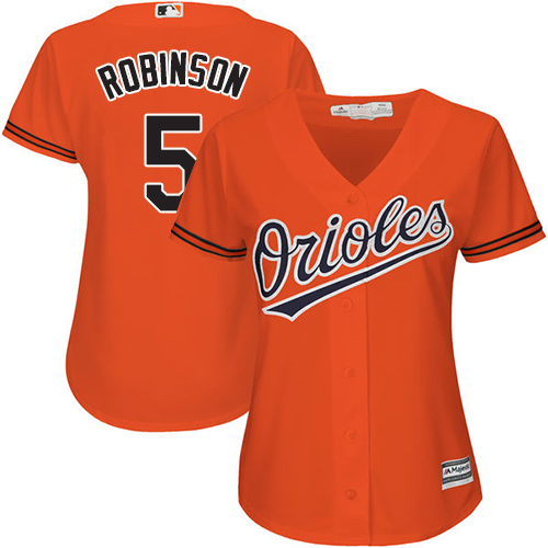 Women's Majestic Baltimore Orioles #5 Brooks Robinson Authentic Orange Alternate Cool Base MLB Jersey