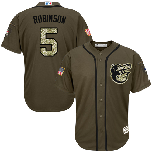 Youth Majestic Baltimore Orioles #5 Brooks Robinson Replica Green Salute to Service MLB Jersey