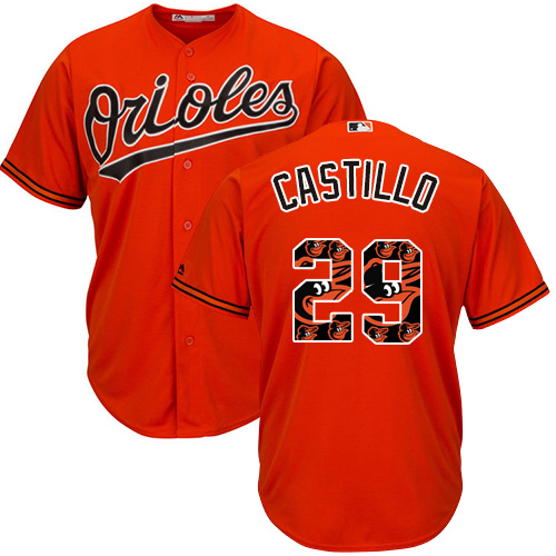 Men's Majestic Baltimore Orioles #29 Welington Castillo Authentic Orange Team Logo Fashion Cool Base MLB Jersey