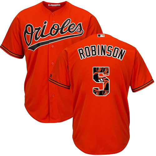 Men's Majestic Baltimore Orioles #5 Brooks Robinson Authentic Orange Team Logo Fashion Cool Base MLB Jersey