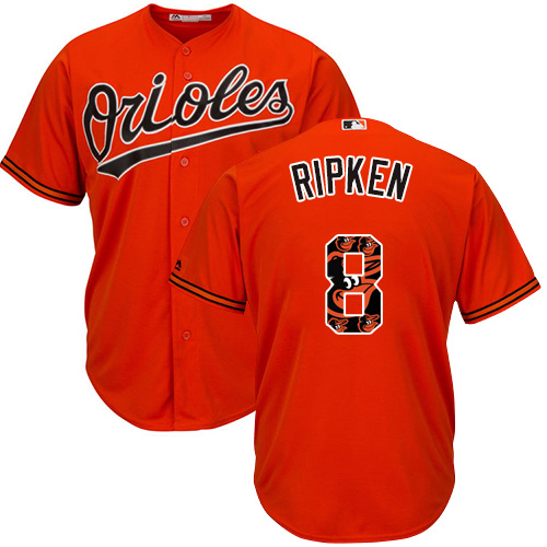 Men's Majestic Baltimore Orioles #8 Cal Ripken Authentic Orange Team Logo Fashion Cool Base MLB Jersey
