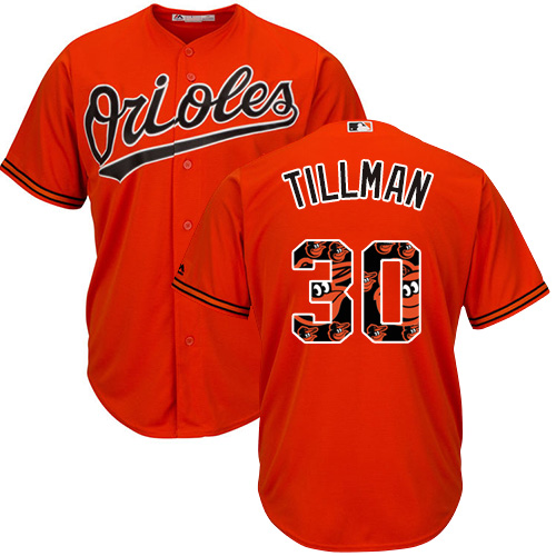Men's Majestic Baltimore Orioles #30 Chris Tillman Authentic Orange Team Logo Fashion Cool Base MLB Jersey