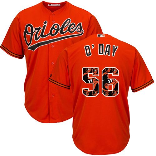 Men's Majestic Baltimore Orioles #56 Darren O'Day Authentic Orange Team Logo Fashion Cool Base MLB Jersey