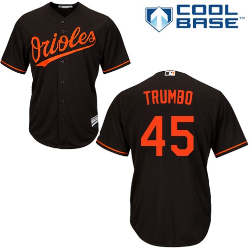 Youth Majestic Baltimore Orioles #45 Mark Trumbo Replica Black Alternate Cool Base MLB Jersey