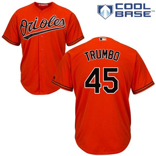 Youth Majestic Baltimore Orioles #45 Mark Trumbo Authentic Orange Alternate Cool Base MLB Jersey