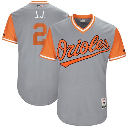 Men's Majestic Baltimore Orioles #2 J.J. Hardy "J.J." Authentic Gray 2017 Players Weekend MLB Jersey