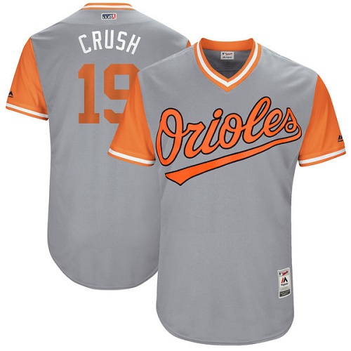 Men's Majestic Baltimore Orioles #19 Chris Davis "Crush" Authentic Gray 2017 Players Weekend MLB Jersey