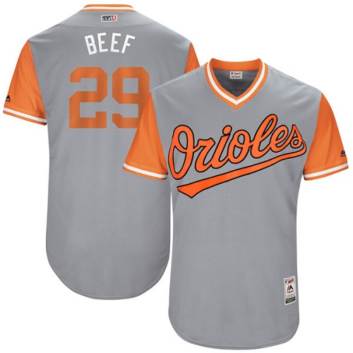 Men's Majestic Baltimore Orioles #29 Welington Castillo "Beef" Authentic Gray 2017 Players Weekend MLB Jersey