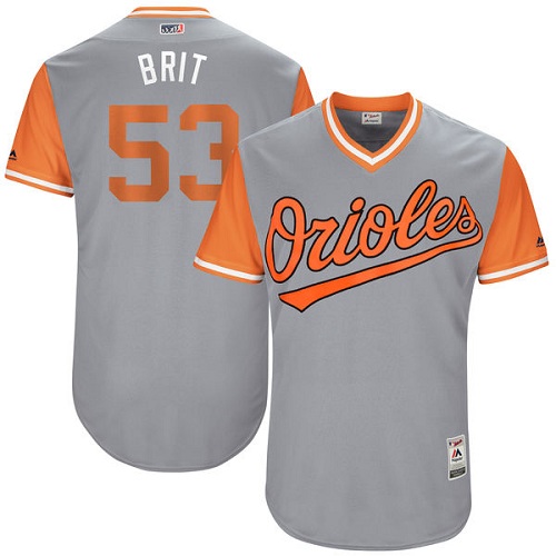 Men's Majestic Baltimore Orioles #53 Zach Britton "Brit" Authentic Gray 2017 Players Weekend MLB Jersey